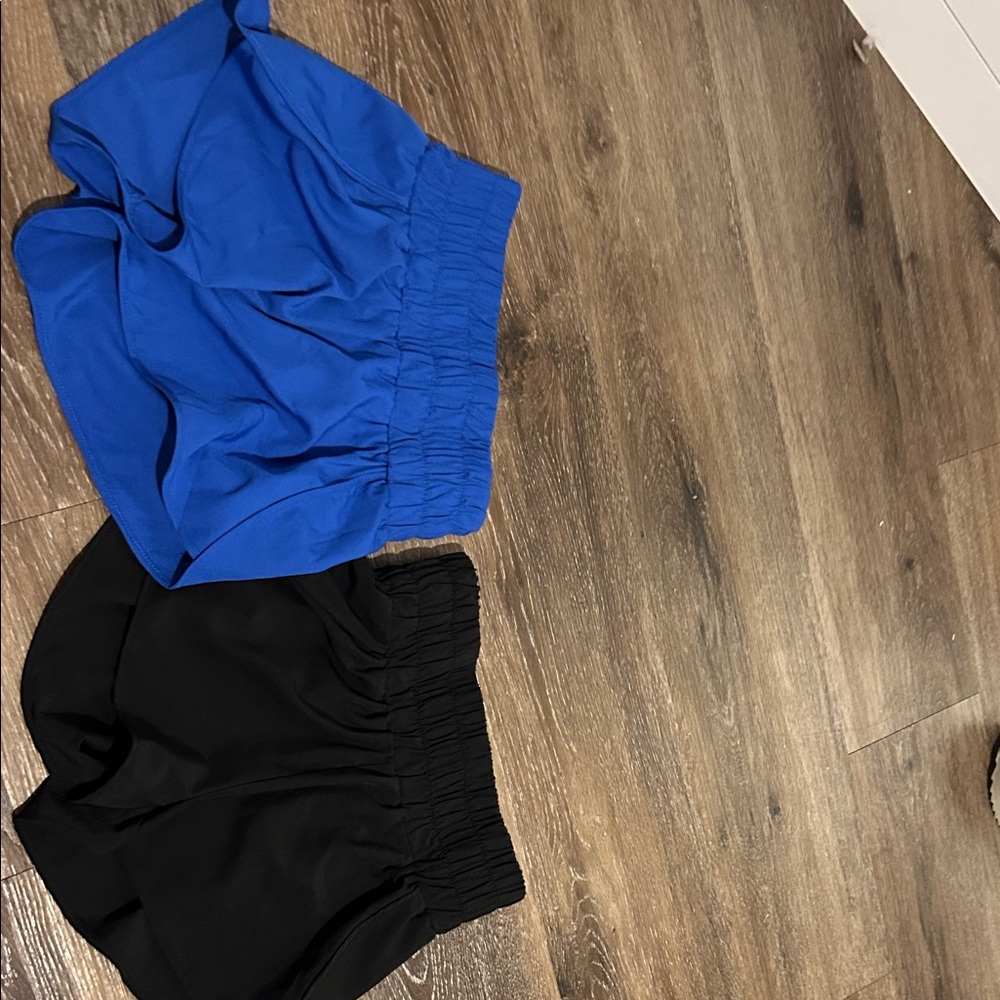 Set of 2 Blue and Black Elastic Waist Shorts